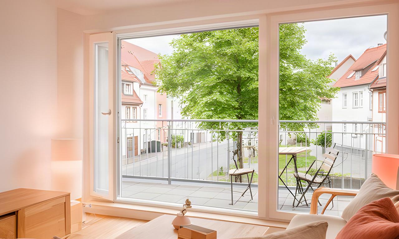 Helle Mietwohnung mit Balkon und Blick auf eine ruhige Straße in Duderstadt